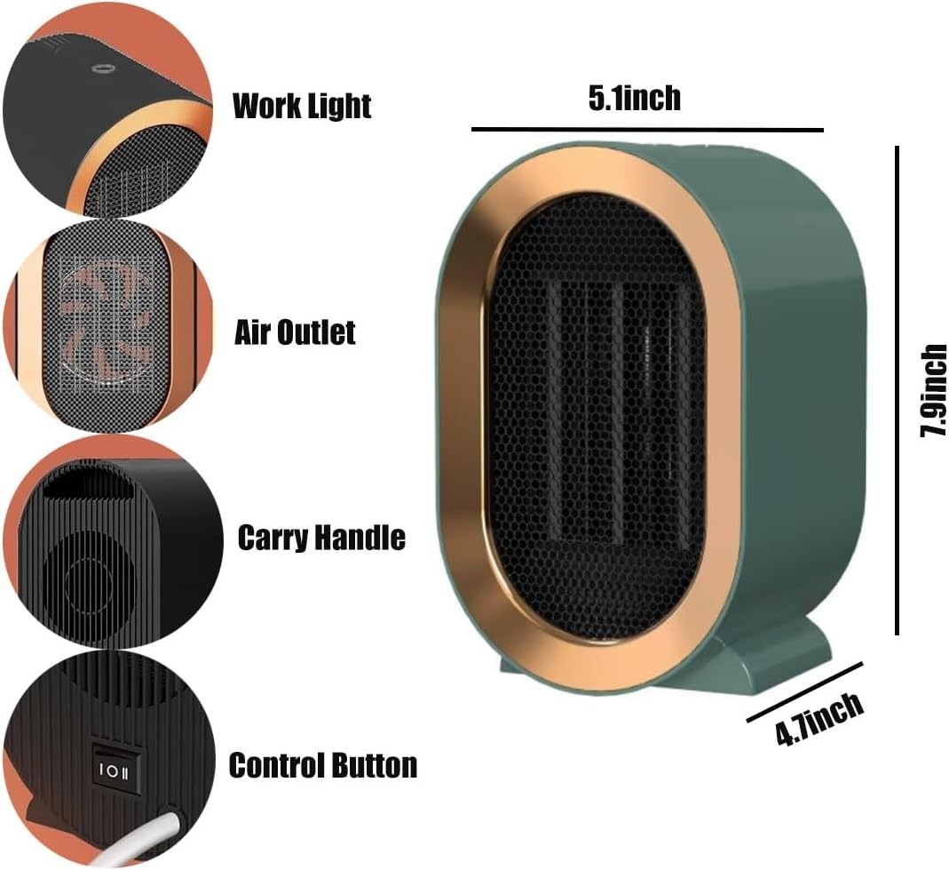 Green  1200W Electric Space Heater Low Energy Ceramic Fast Heating Fan Portable Remote
