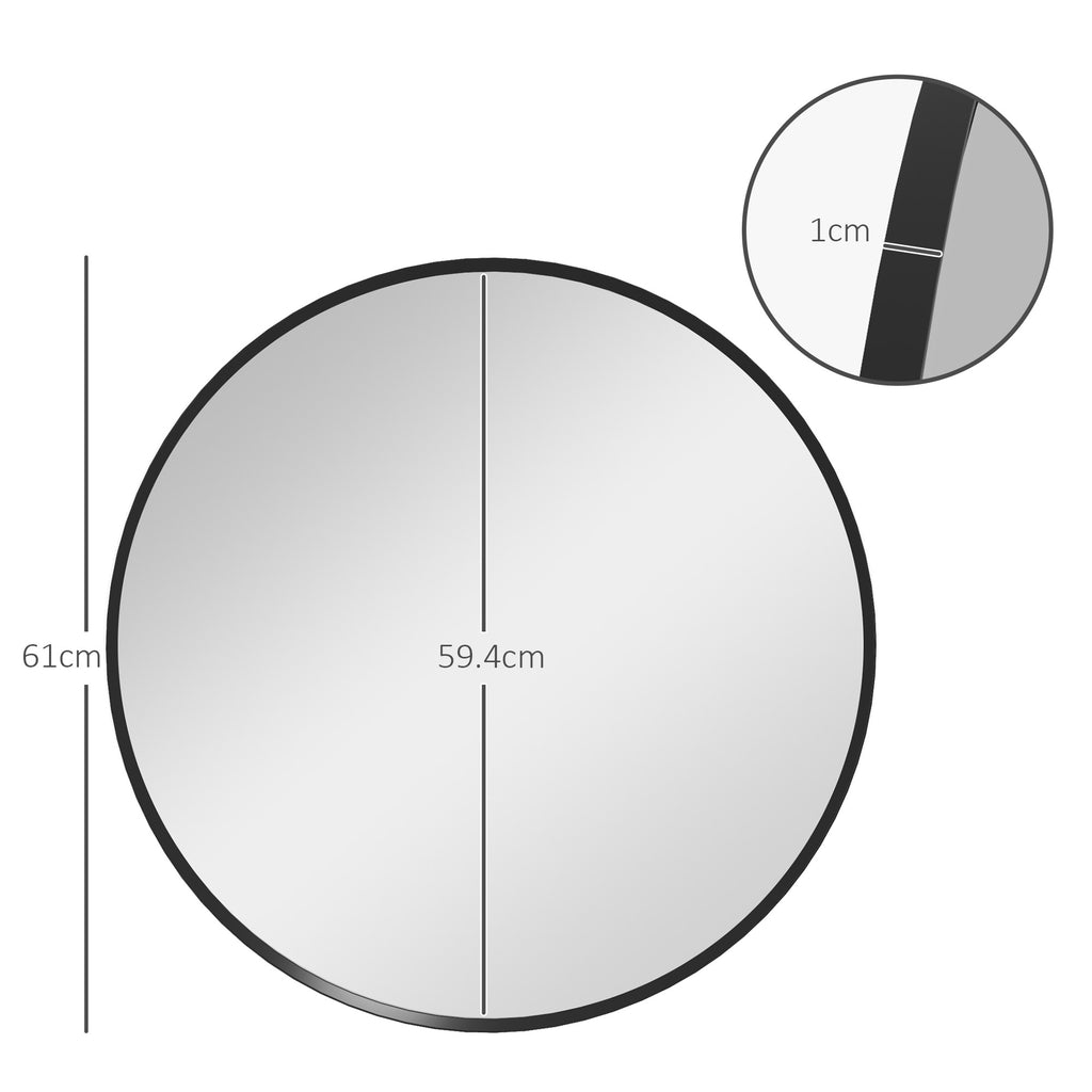 61cm Decorative Wall Mirror For Bedroom Living Room, Modern Round Bathroom Mirror For Home Decor, Black