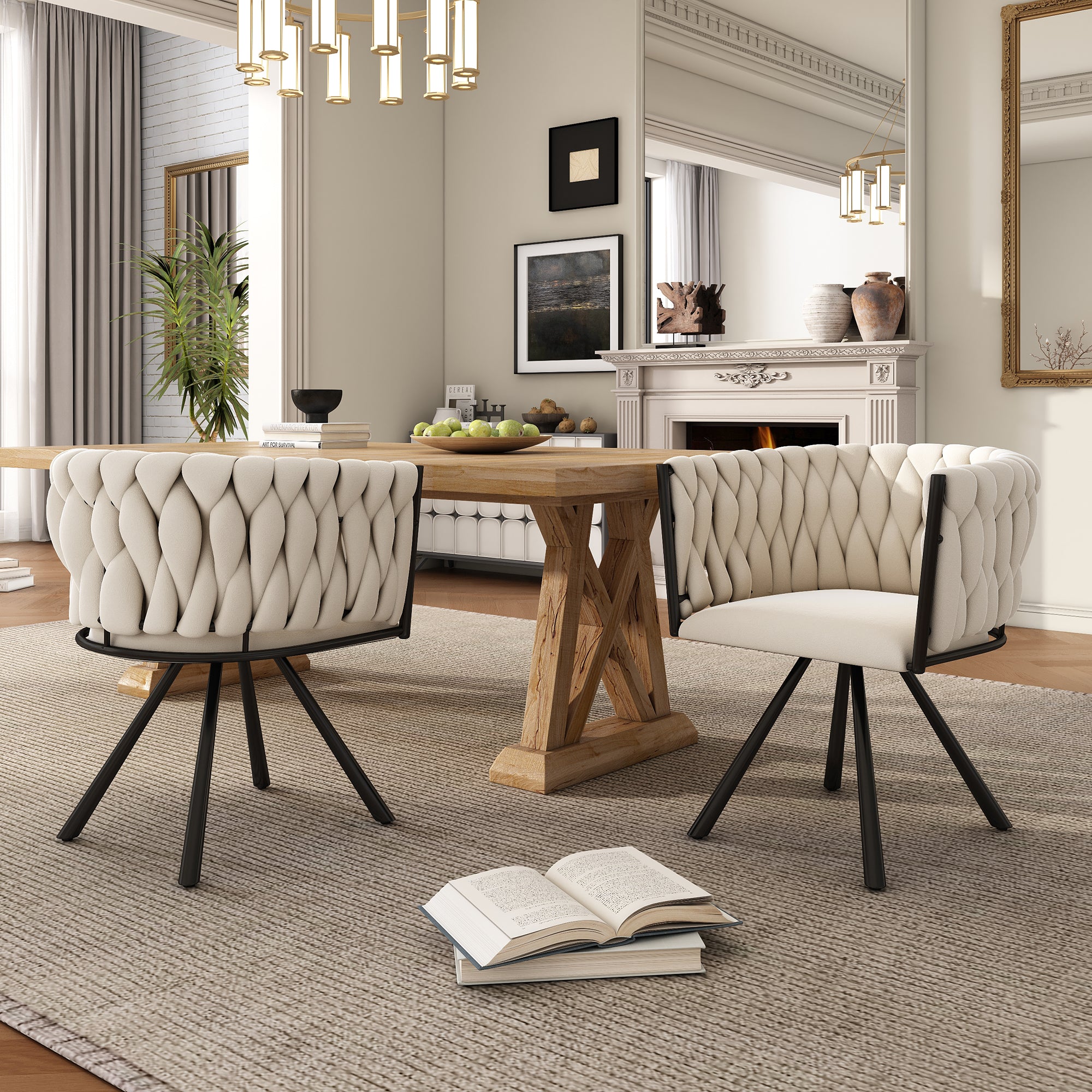 Velvet Dining Chair, Single Light Luxury Living Room Bedroom Swivel Chair, Leisure Swivel Chair With Four Metal Support Legs, Beige