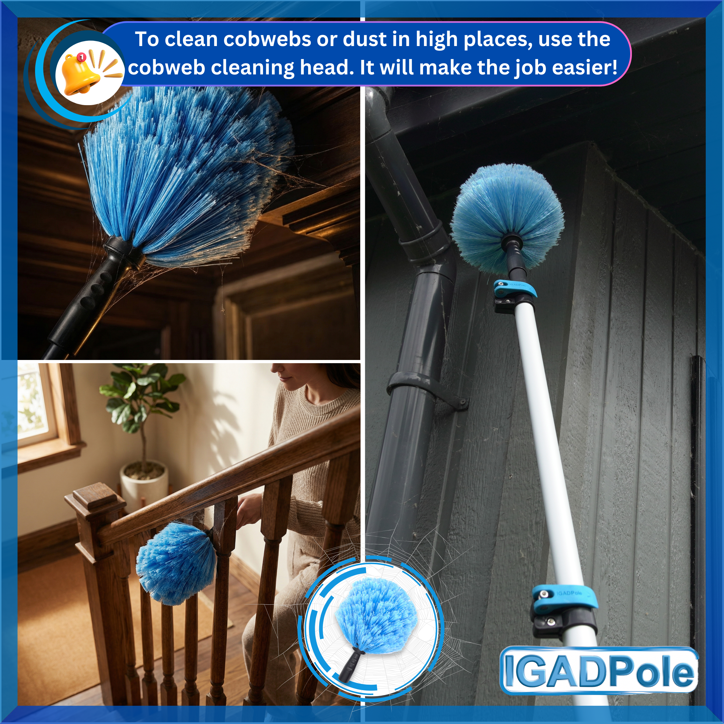 IGAD Pole 3.6m (12ft) Dusting Set: Extension Pole, Squeegee and 3 Dusting Attachments