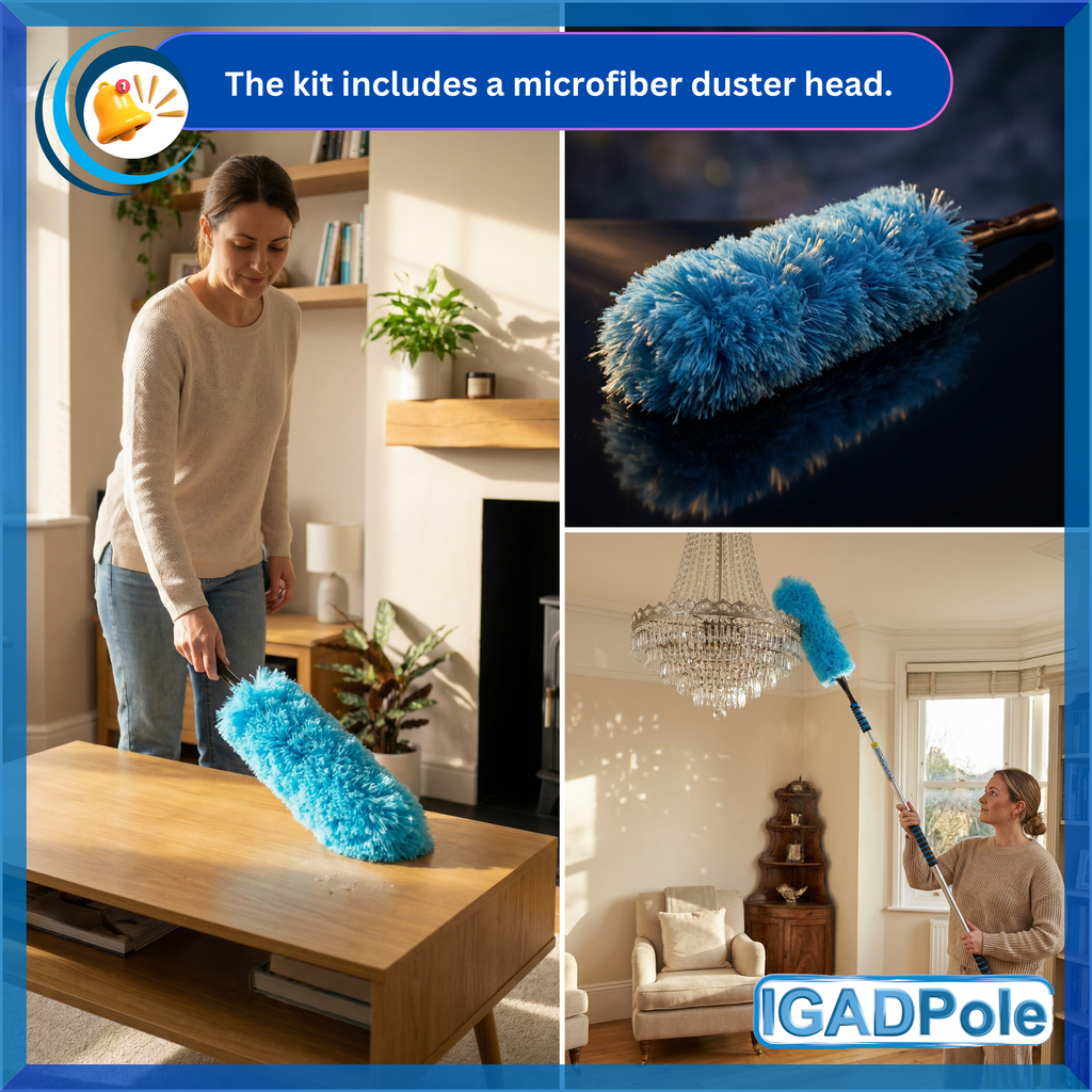 IGAD Pole 3.6m (12ft) Dusting Set: Extension Pole, Squeegee and 3 Dusting Attachments