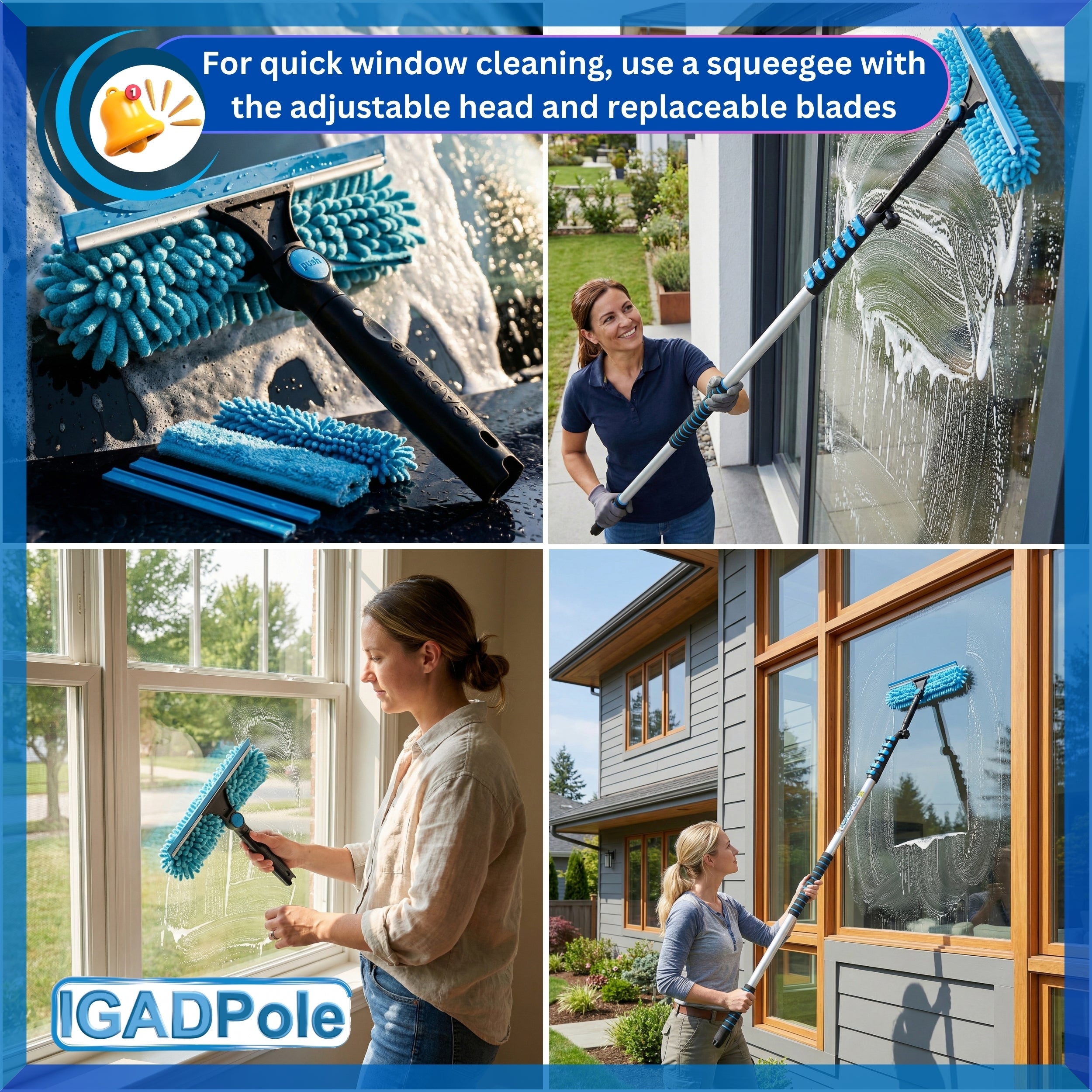 IGAD Pole 3.6m (12ft) Dusting Set: Extension Pole, Squeegee and 3 Dusting Attachments