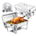 Chafing Dish Buffet Set 2 Pack, Stainless Steel Chafer With 2 Full Size Pans, Rectangle Catering Warmer Server With Lid Water Pan Stand Fuel Holder, For Weddings Parties Banquets, Silver