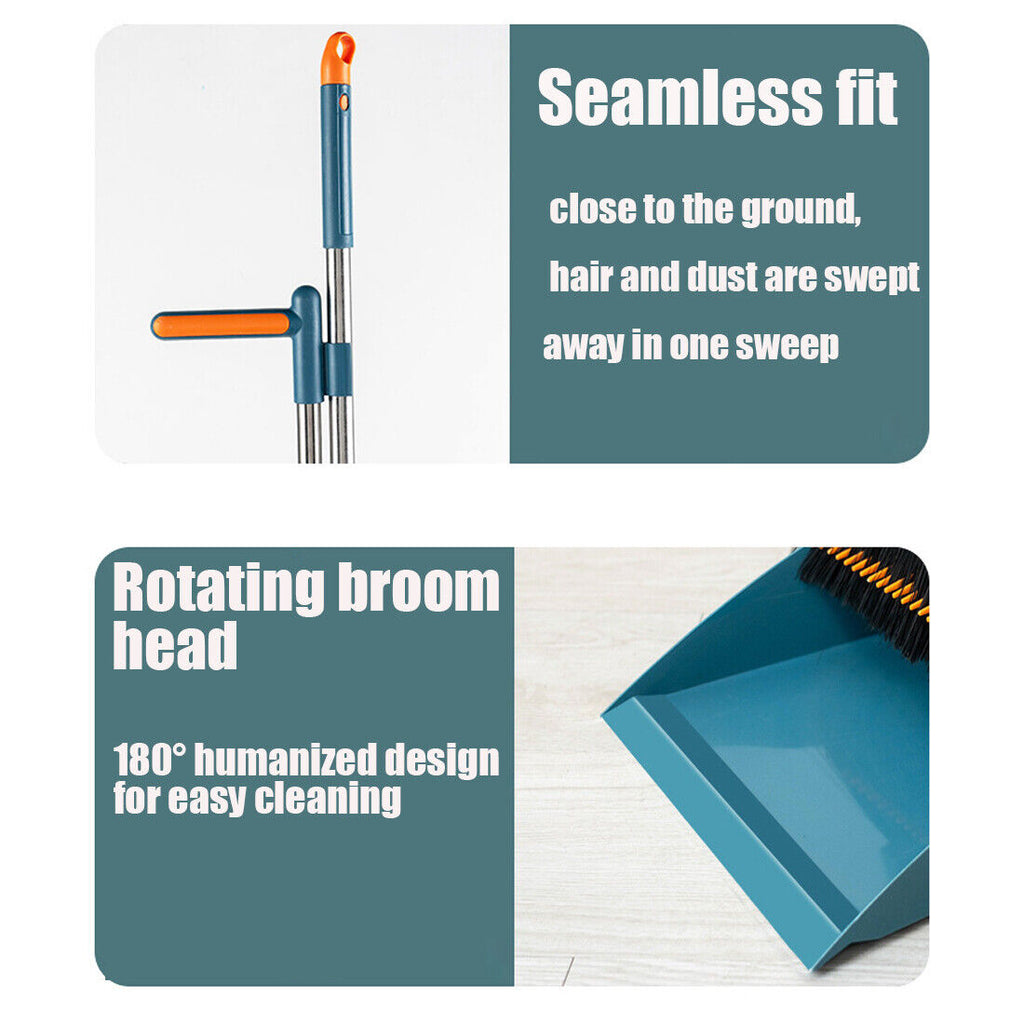 Long Handled Dustpan And Brush Set Strong Metal Handle Dust Pan & Broom Sweeper UK NEW--orange