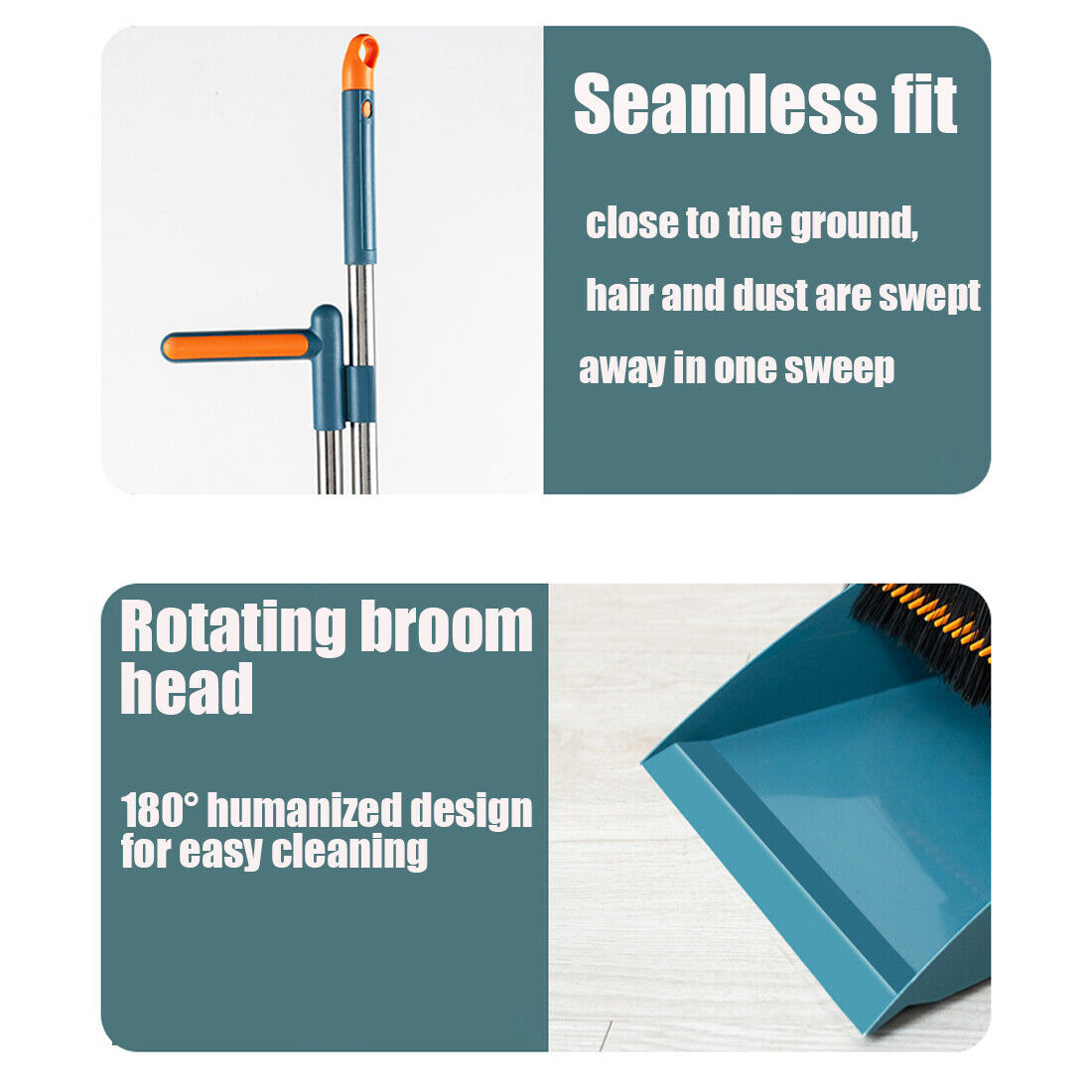 Long Handled Dustpan And Brush Set Strong Metal Handle Dust Pan & Broom Sweeper UK NEW--orange