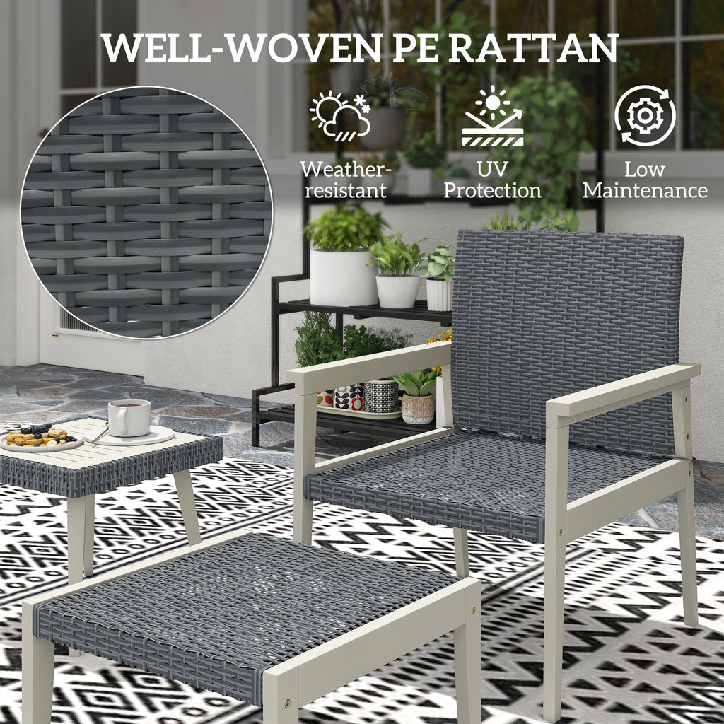 Five-Piece Rattan Patio Set, With Wood-Top Table - Grey