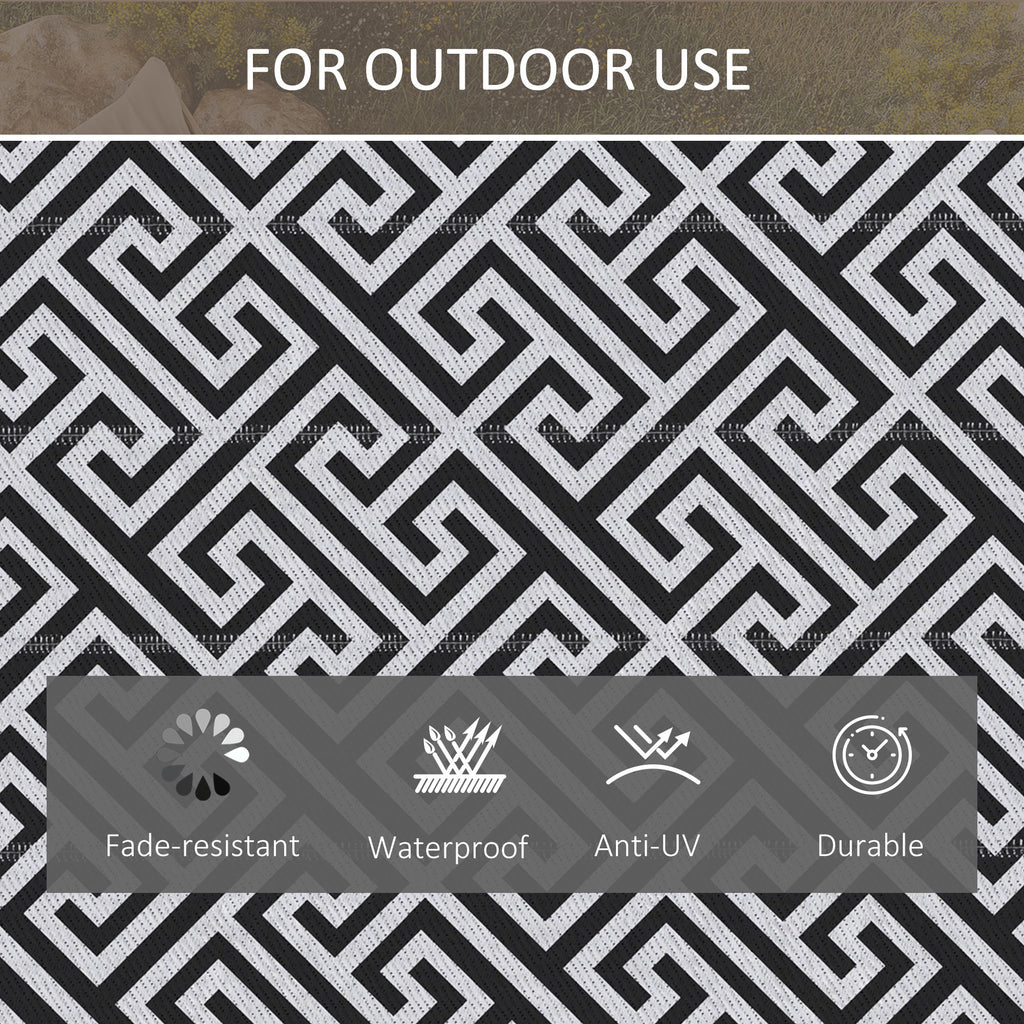 Outdoor Rug Reversible Mat Plastic Straw Rug Portable RV Camping Mat For Garden Deck Picnic Indoor, Black & White