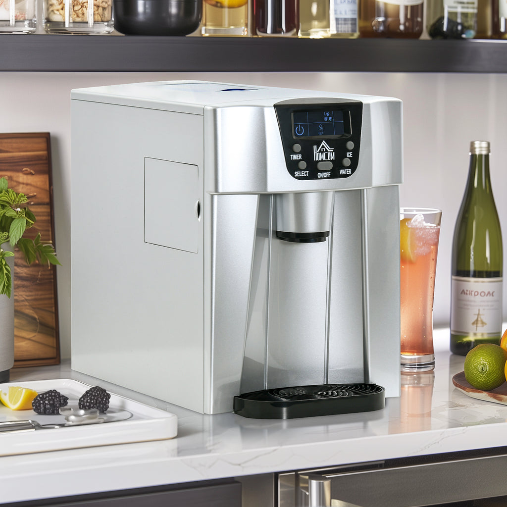 3L Ice Maker Machine And Water Dispenser, 12kg In 24H, 2 Sizes 9 Ice Cubes Ready In 6-10 Mins Ice Machine, Silver