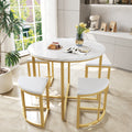 Modern Metal Frame Round Marble Dining Table And Chair Set 5 Pieces With 4 Semi-circular Stools, Suitable For Small Apartments And Restaurants