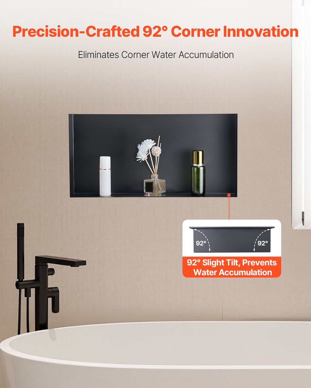 Shower Niche, 33.0 X 63.5 X 10.2 Cm Frameless Recessed Wall Niche, Heavy-duty Stainless Steel Modern Shampoo Storage Organizer, Sealed Waterproof, Durable & Easy To Install, Black For Bathroom