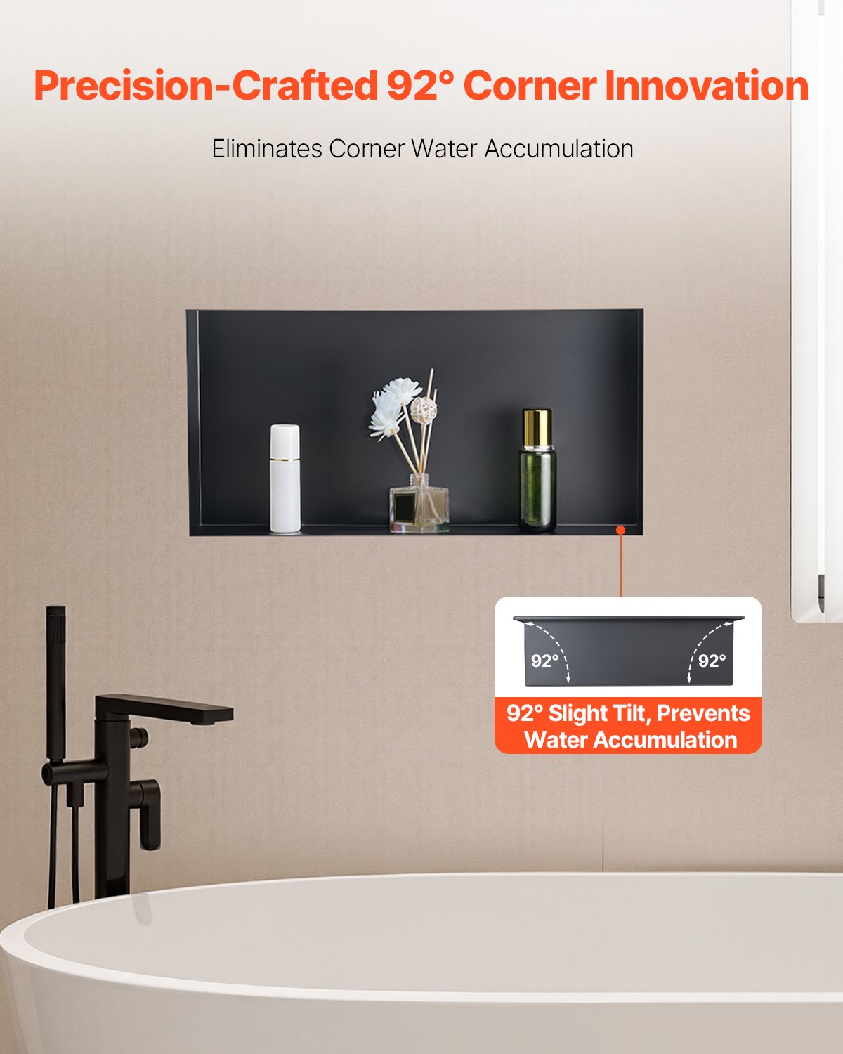 Shower Niche, 33.0 X 63.5 X 10.2 Cm Frameless Recessed Wall Niche, Heavy-duty Stainless Steel Modern Shampoo Storage Organizer, Sealed Waterproof, Durable & Easy To Install, Black For Bathroom