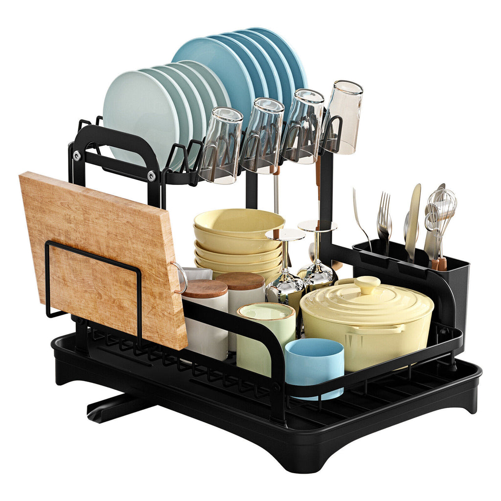 2 Tier Dish Rack Plate Cup Drying Drainer Storage Drip Tray Cutlery Holder
