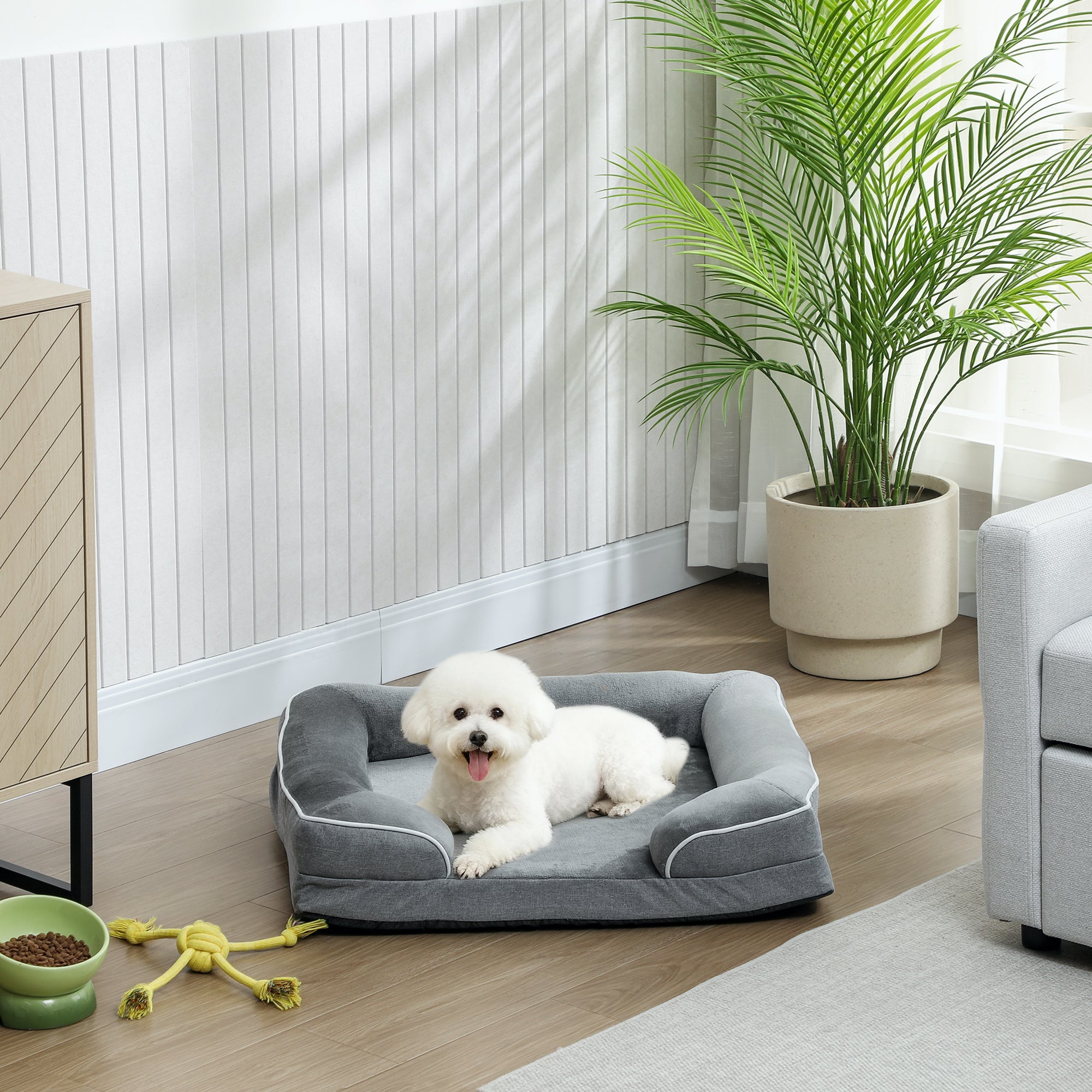 PawHut Dog Sofa Bed, Washable Pet Bed With Removable Cover And Non-Slip Bottom For Cats And Small Dogs, Grey