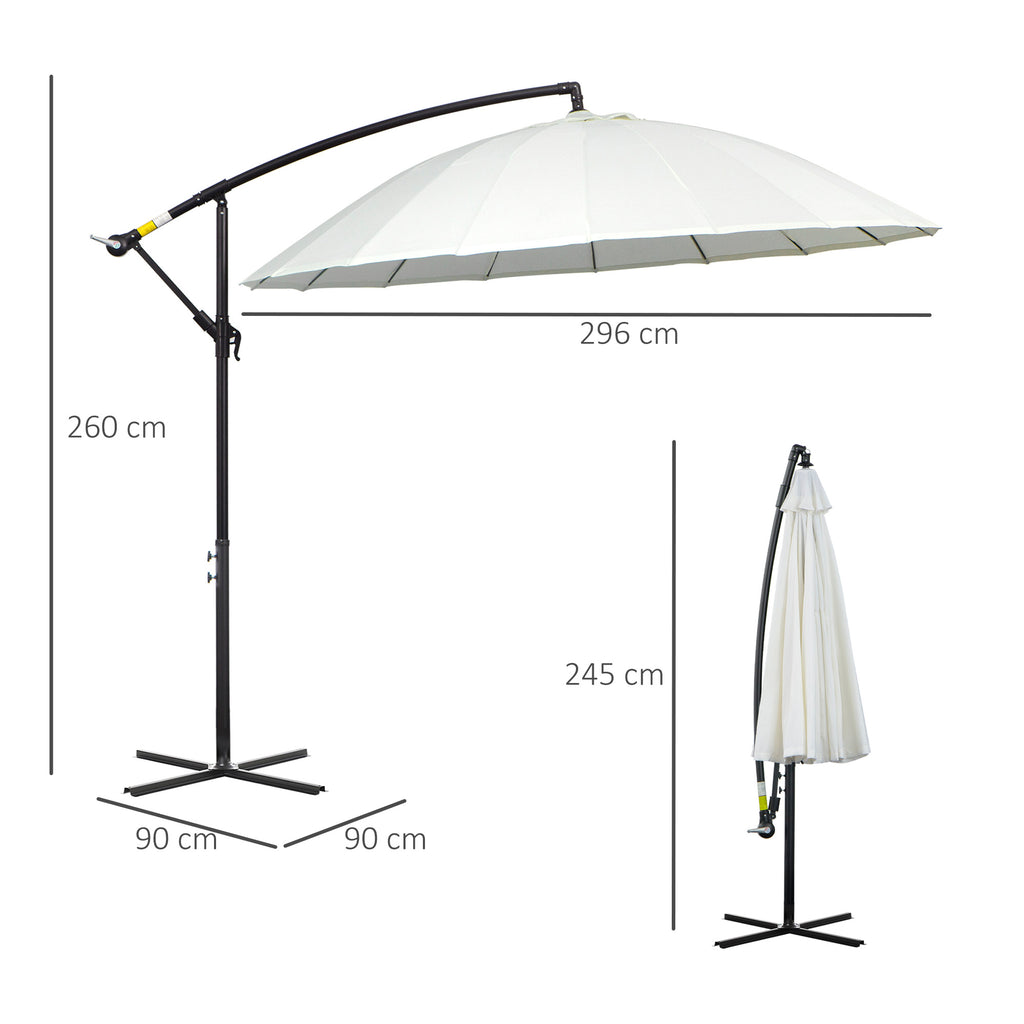 3(m) Cantilever Umbrella 18 Ribs & Vents Adjustable Angle For Patio Cream White