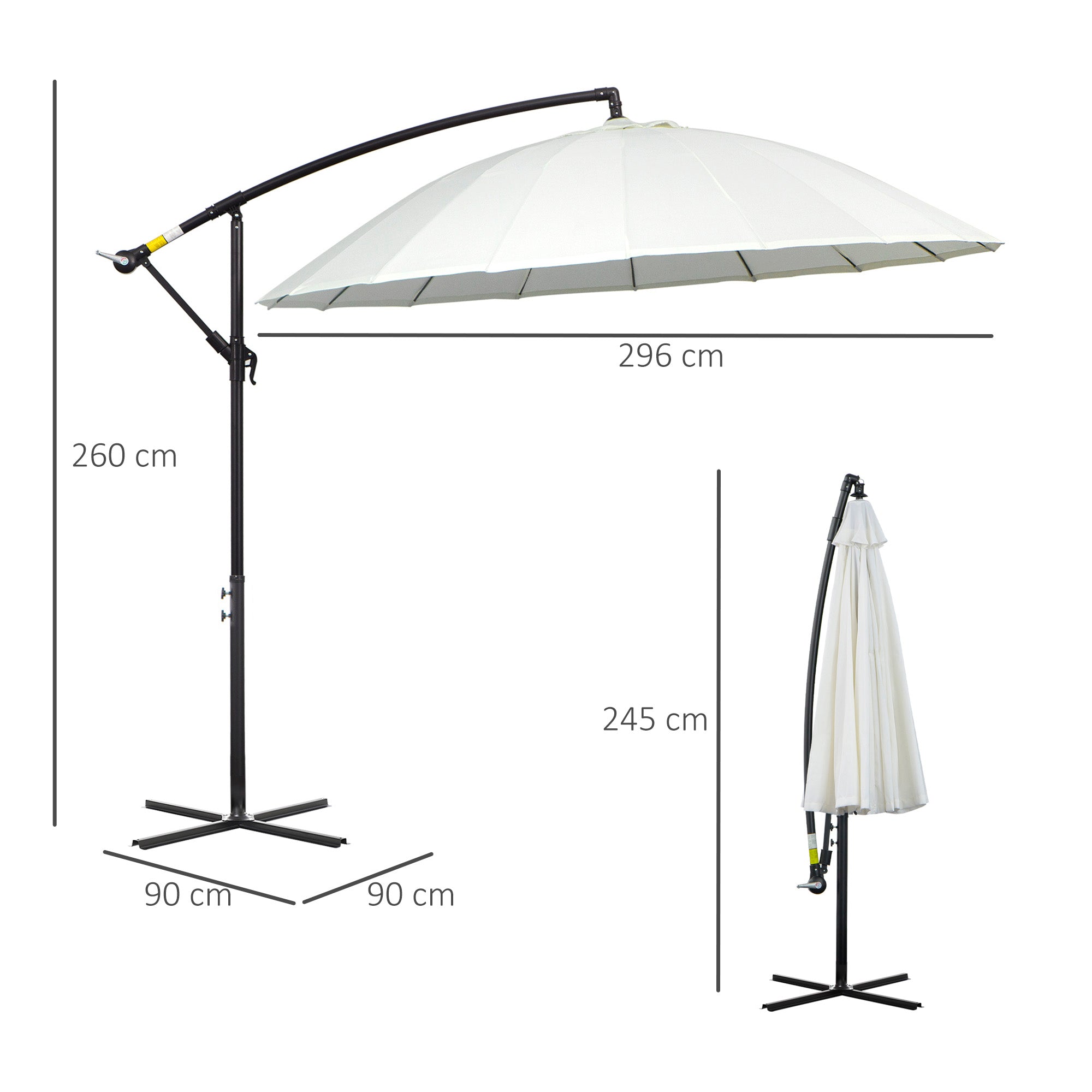 3(m) Cantilever Umbrella 18 Ribs & Vents Adjustable Angle For Patio Cream White