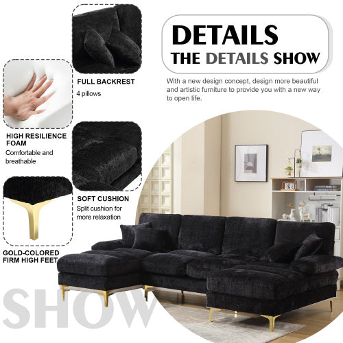 GOMYWAY Sectional Couches For Living Room Modular Sofa With Double Chaise U- Shaped Sofa Set With Chenille Fabric For Home Furniture