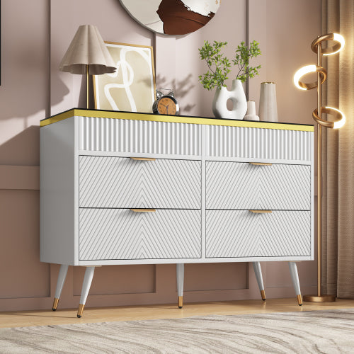 Sideboard Cabinet Dresser With 6 Drawers,Amber Glass Chest Of Drawers, Compartmentalised Storage,Anti-tip,Dressing Table For Living Room, Hallway