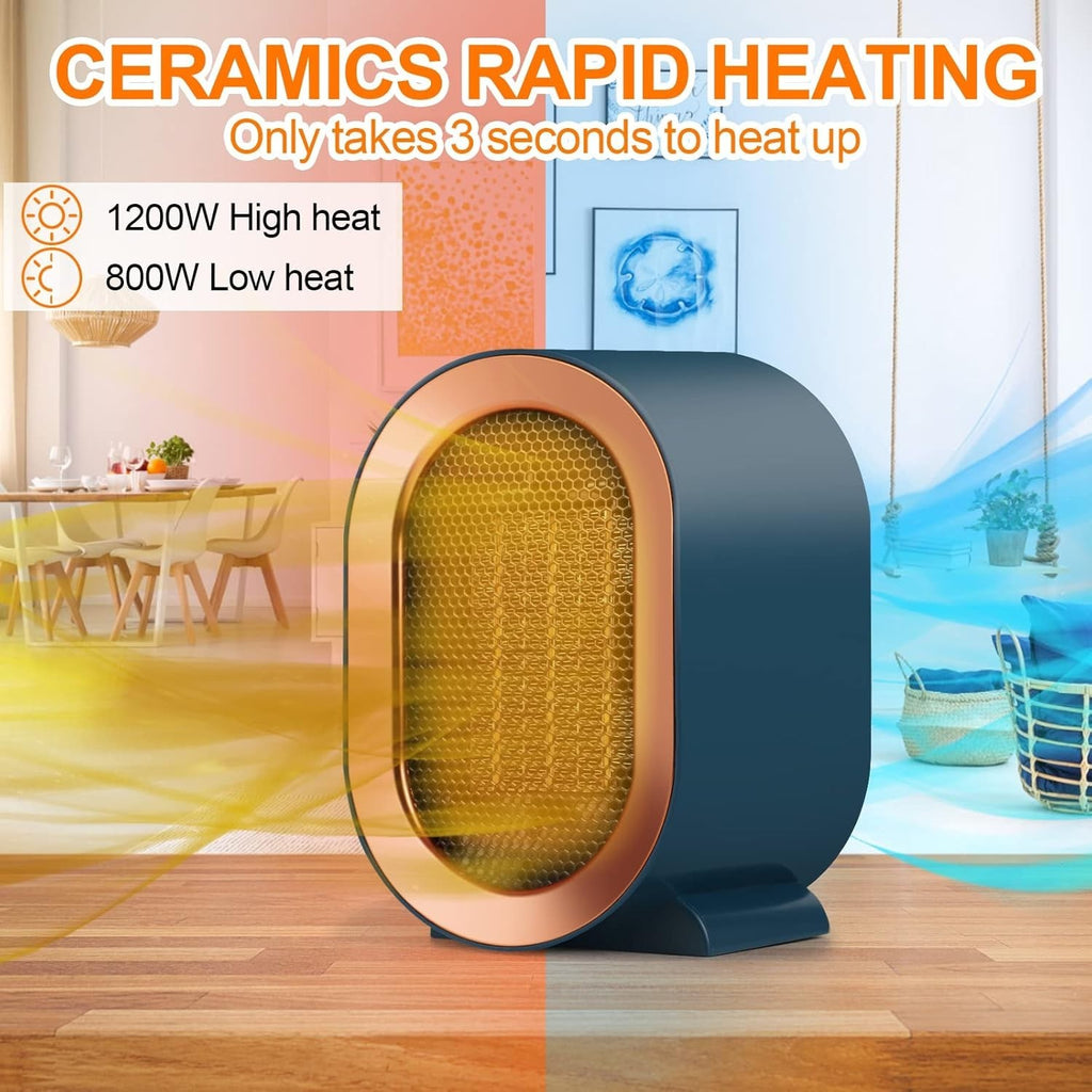 Green  1200W Electric Space Heater Low Energy Ceramic Fast Heating Fan Portable Remote