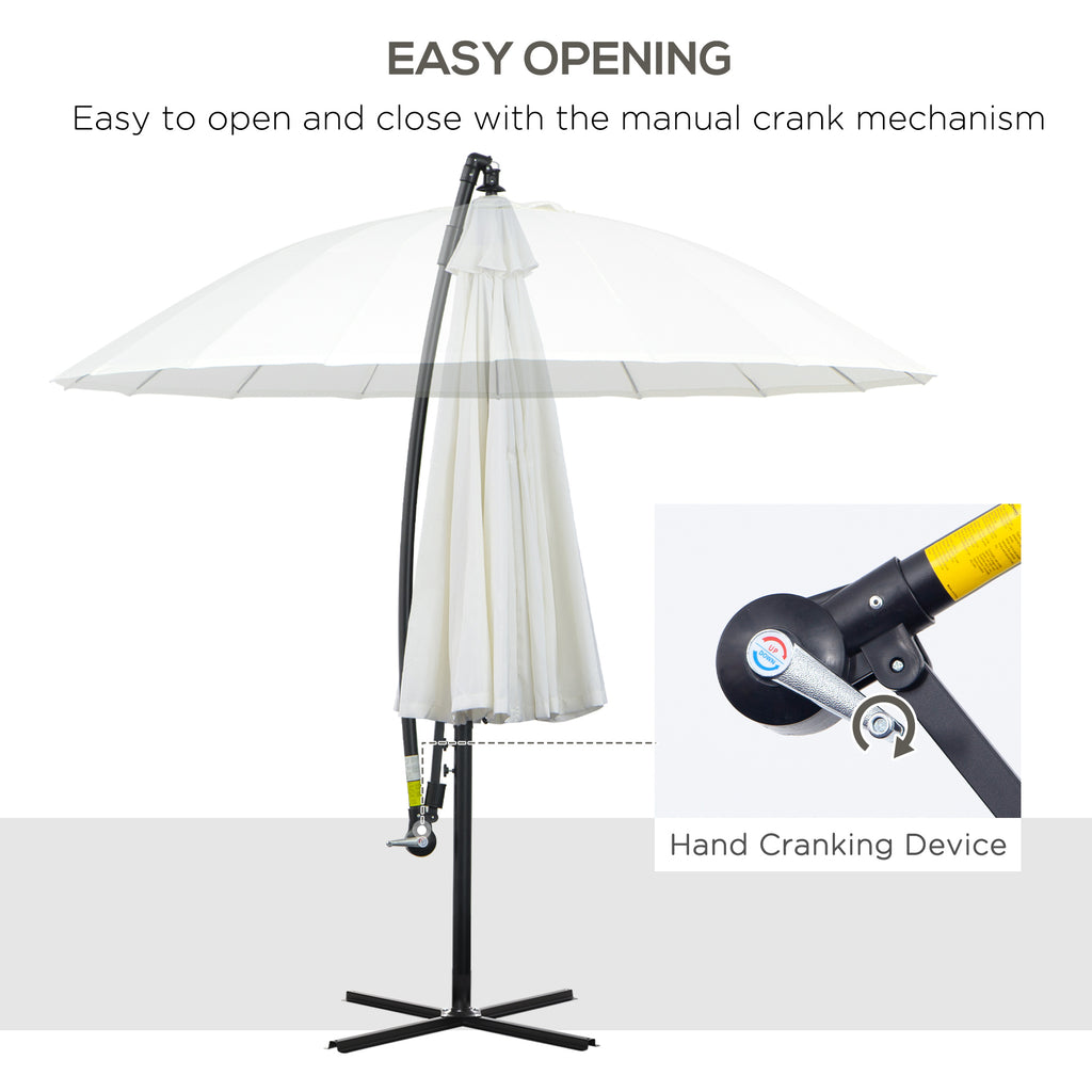 3(m) Cantilever Umbrella 18 Ribs & Vents Adjustable Angle For Patio Cream White