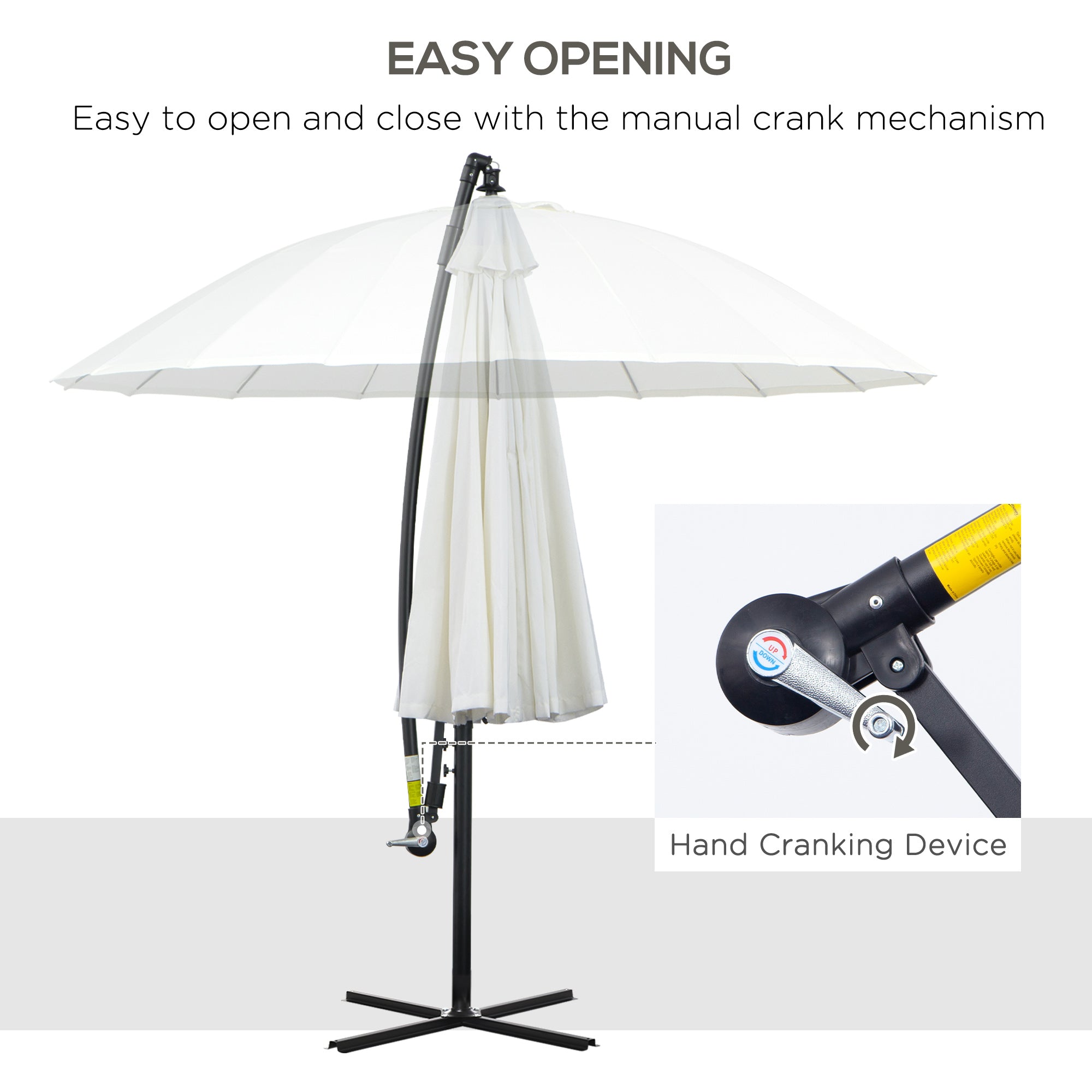 3(m) Cantilever Umbrella 18 Ribs & Vents Adjustable Angle For Patio Cream White