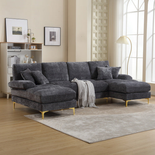 GOMYWAY Sectional Couches For Living Room Modular Sofa With Double Chaise U- Shaped Sofa Set With Chenille Fabric For Home Furniture