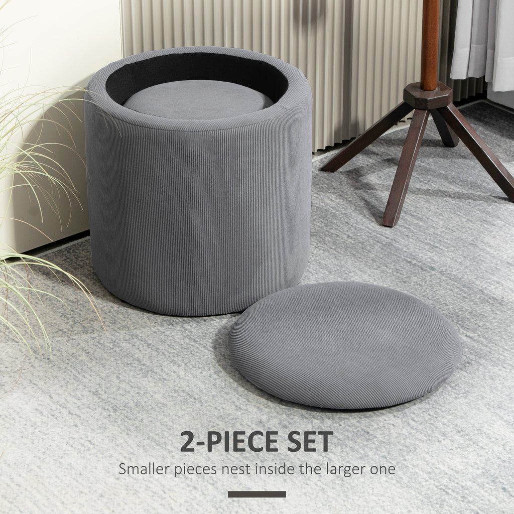 Set Of Two Corduroy Storage Ottomans - Grey