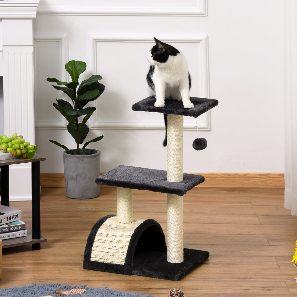 PawHut 72cm Cat Tree With Scratching Post, Pad For Indoor Cats - Black