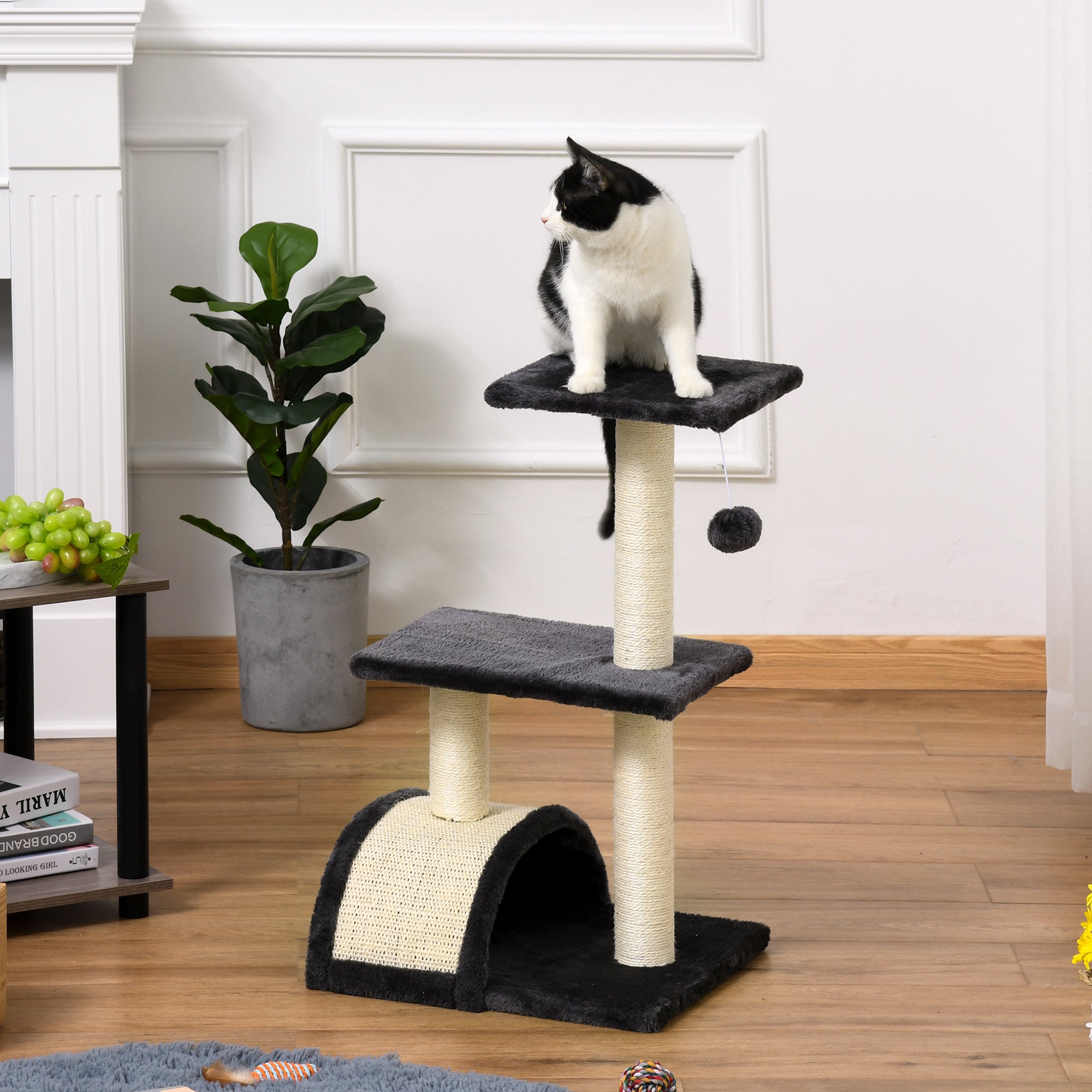 PawHut 72cm Cat Tree With Scratching Post, Pad For Indoor Cats - Black