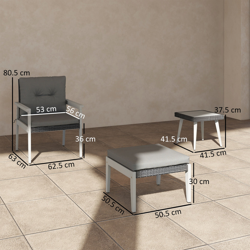 Five-Piece Rattan Patio Set, With Wood-Top Table - Grey