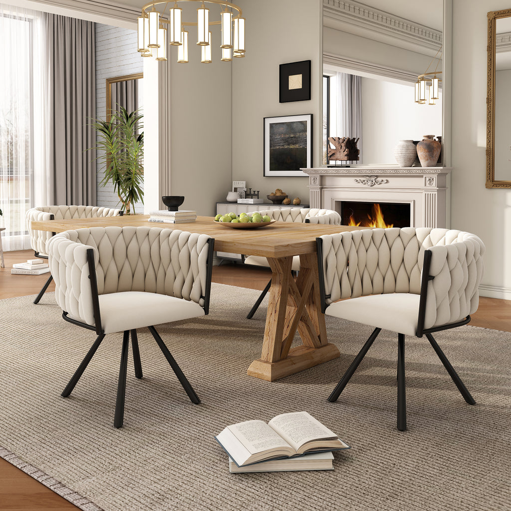 Velvet Dining Chair, Single Light Luxury Living Room Bedroom Swivel Chair, Leisure Swivel Chair With Four Metal Support Legs, Beige