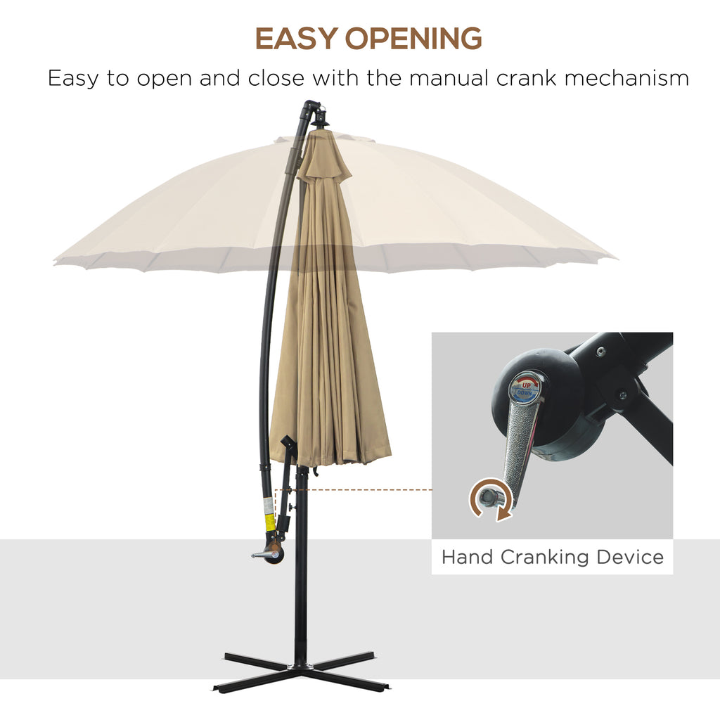 3(m) Cantilever Umbrella 18 Ribs & Vents Adjustable Angle For Patio Khaki