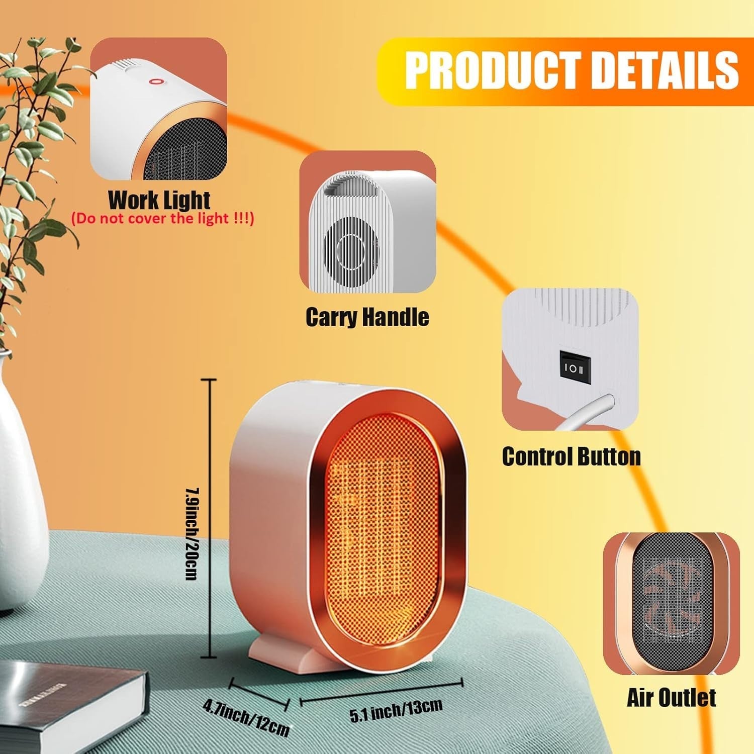 Green  1200W Electric Space Heater Low Energy Ceramic Fast Heating Fan Portable Remote