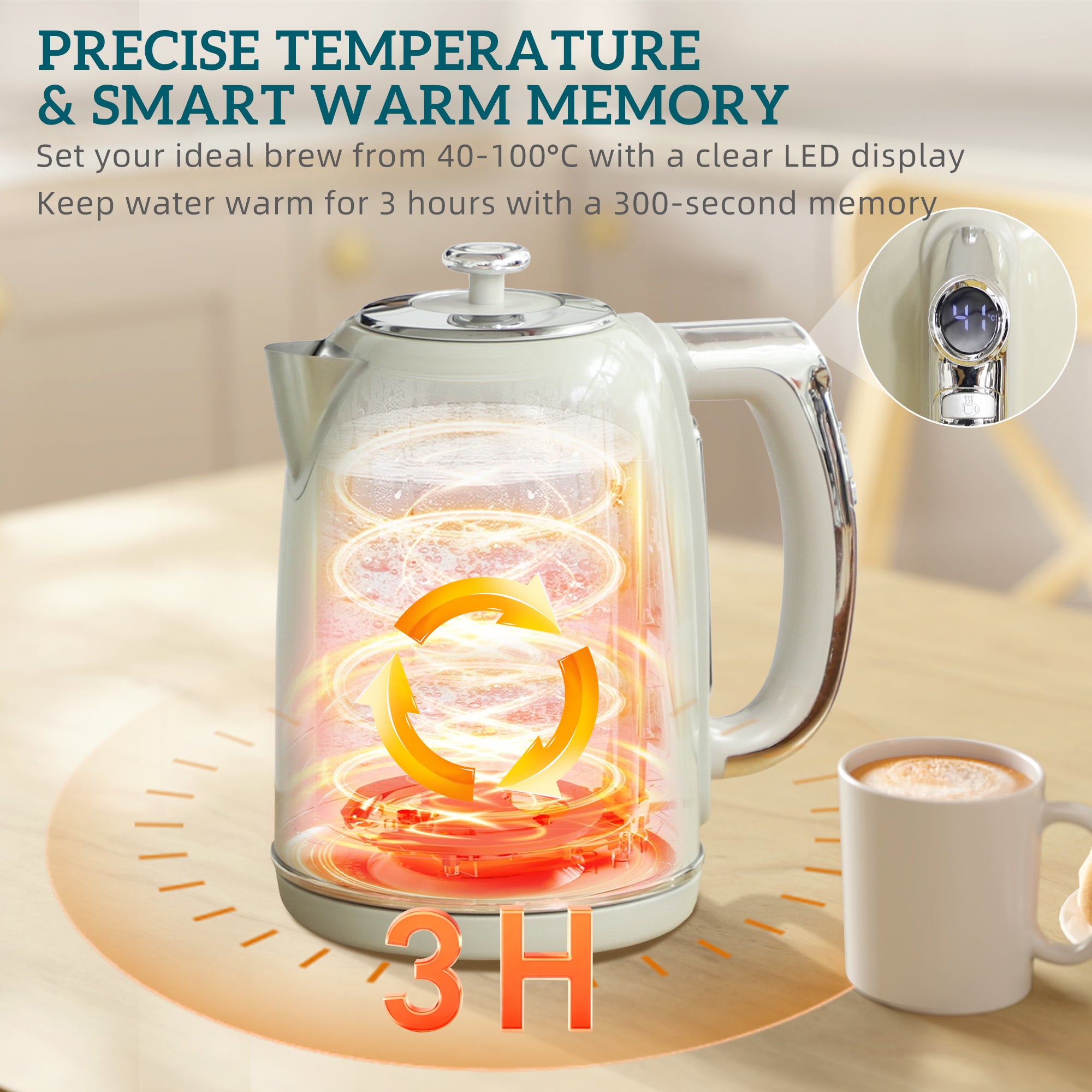 Polished Retro 40-100°C Kettle And Toaster Set - Grey