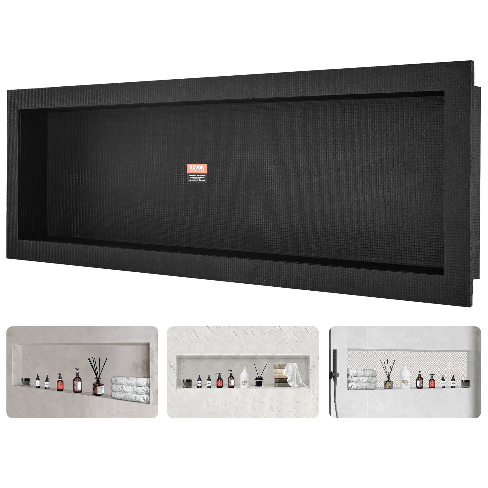 Shower Niche Ready For Tile 40.64 X 127 Cm, Single Shelf Organizer, Square Corners Wall-inserted Niche Recessed, Sealed Protection Modern Soap Storage Niche For Shower Bathroom, Black