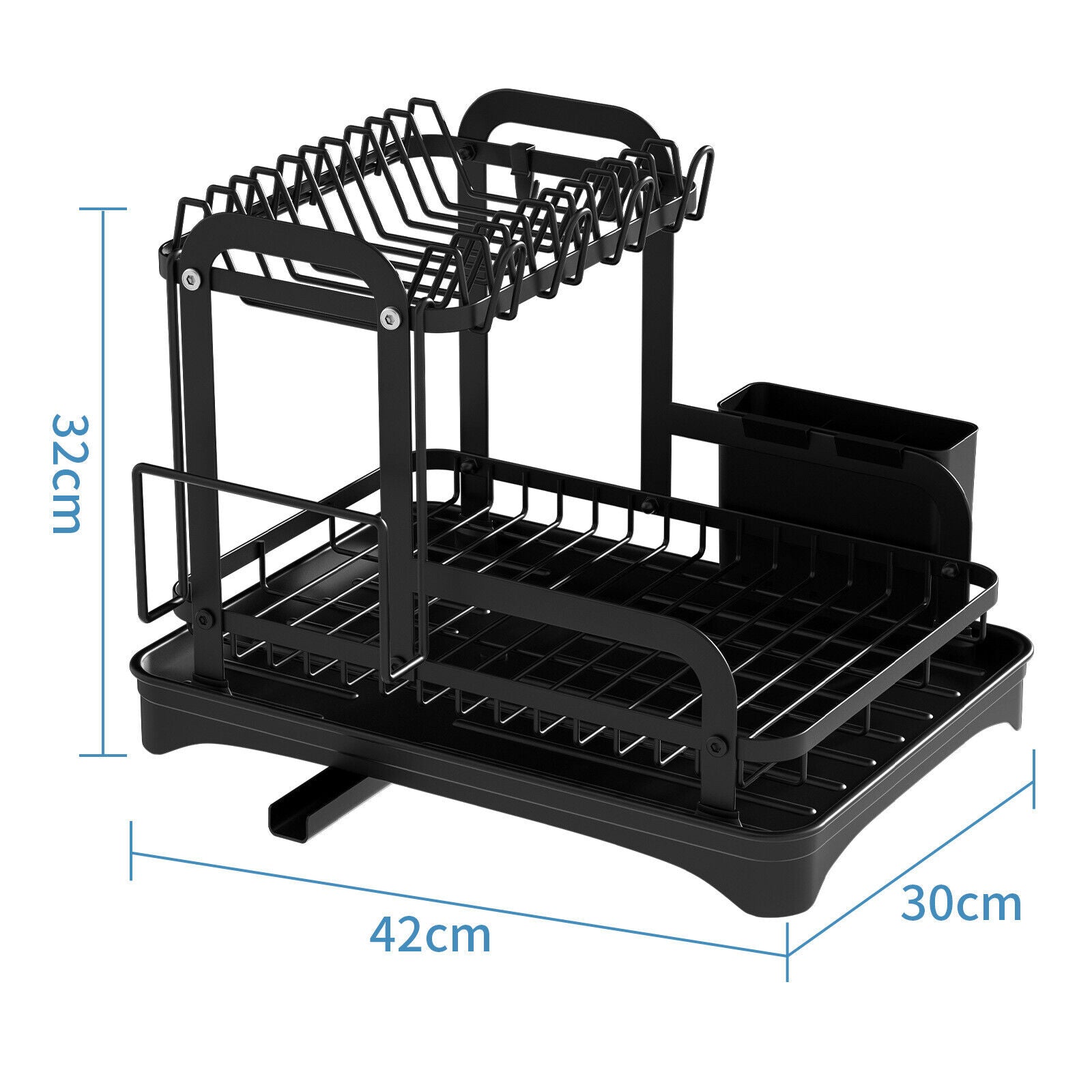 2 Tier Dish Rack Plate Cup Drying Drainer Storage Drip Tray Cutlery Holder