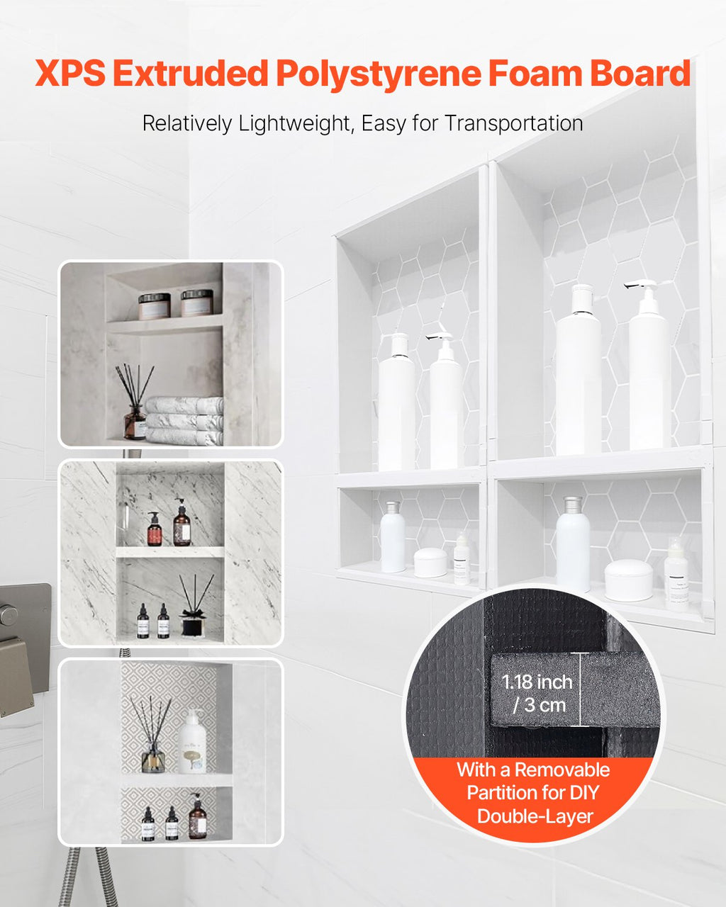 Shower Niche, 40.6 X 81.3 Cm + 40.6 X 81.3 Cm Recessed Wall Niche With Movable Shelf, 10.2 Cm Thick Modern Soap & Shampoo Storage Organizer,Square Corners,Sealed Waterproof, Black For Bathroom