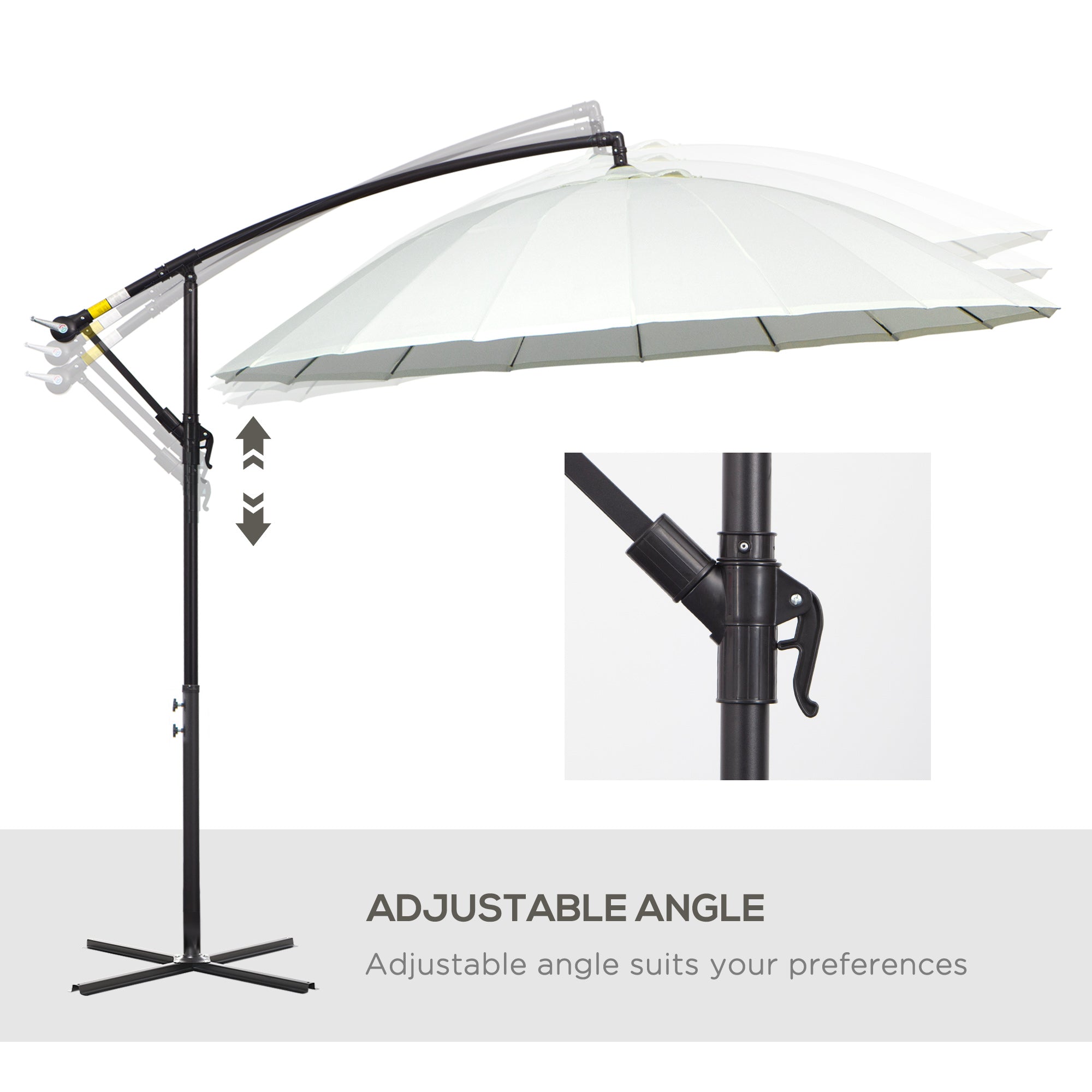 3(m) Cantilever Umbrella 18 Ribs & Vents Adjustable Angle For Patio Cream White