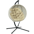 Hanging Egg Chair Outdoor Indoor Garden Swing Chair With Folding Basket, Thickened Cushion, Cup Holder For Patio, Balcony, Khaki