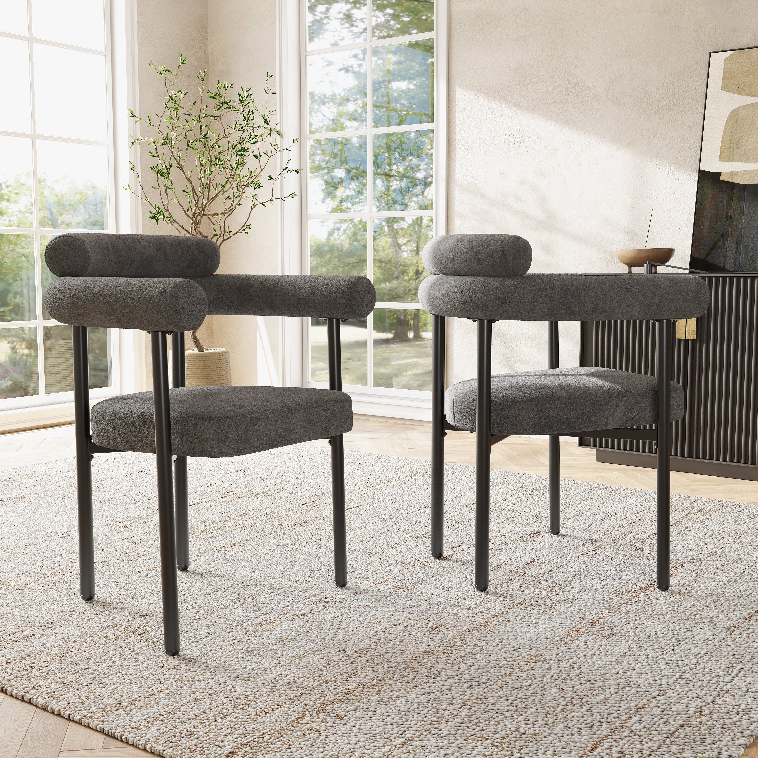 Modern Dining Chairs Set Of 2, Faux Suede Upholstered Armchairs,Comfortable Armrest Dining Chairs For Kitchen, Dining Room, Living Room, Multiple Colour Options