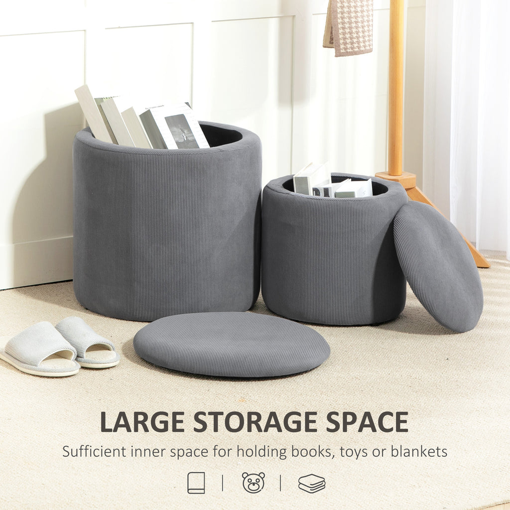 Set Of Two Corduroy Storage Ottomans - Grey
